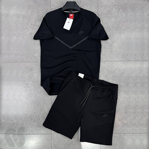 تیشرت شلوارک نایکی تکفلیس (NIKE TECH FLEECE)  رنگ مشکی سایز XL